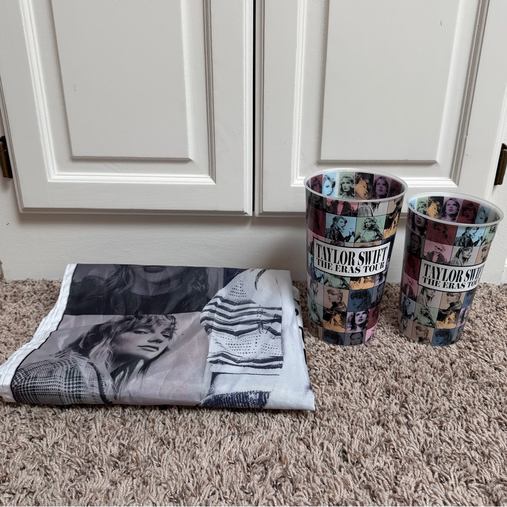 Taylor Swift Eras Tour Tapestry and 2 Limited Edition Souvenir Cups Collectables